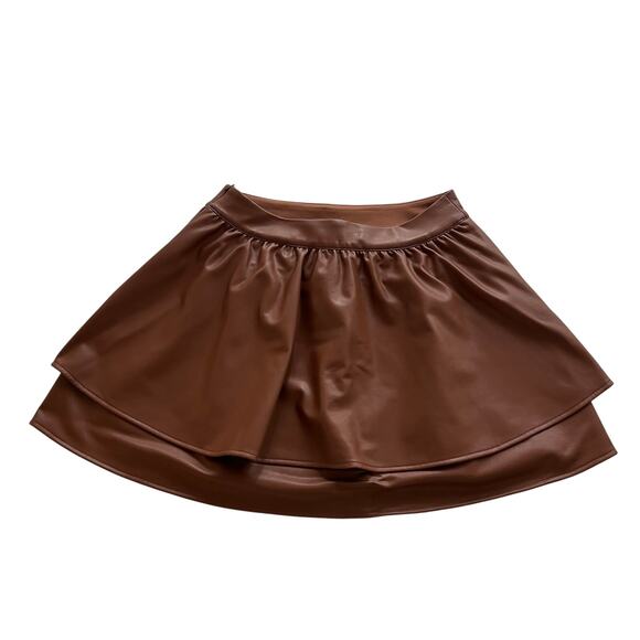 Express Women’s Brown Vegan Leather Tiered Mini Skirt Size Medium - Picture 2 of 7